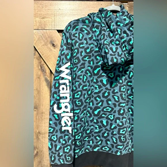 EUC Wrangler Retro Teal & Black Cheetah Hooded Jacket - Picture 8 of 15